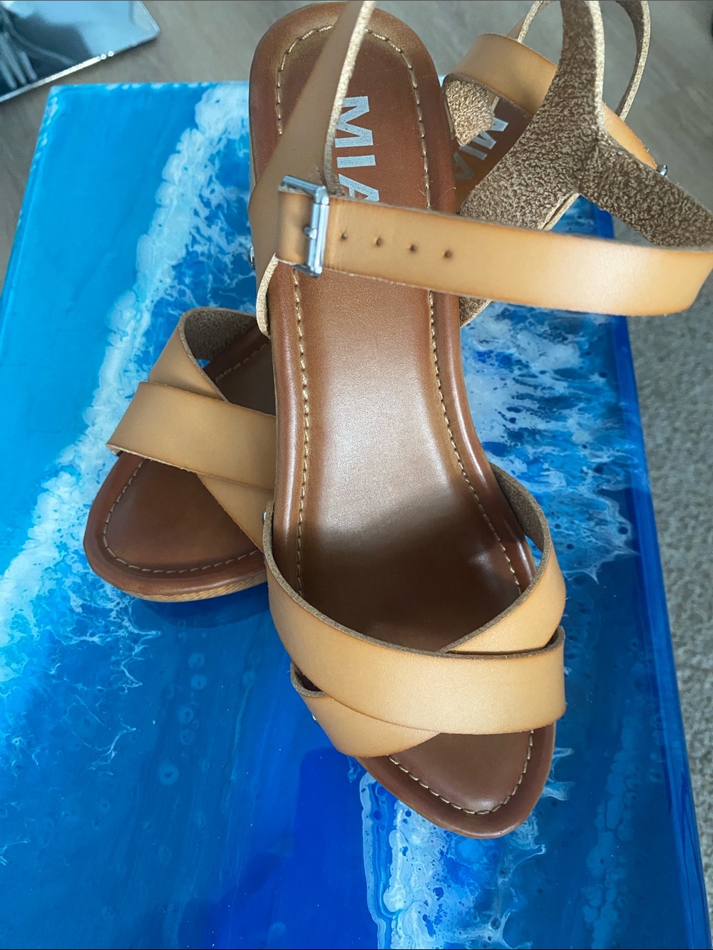 MIA Tan Leather Cross-Strap Ankle Sandals